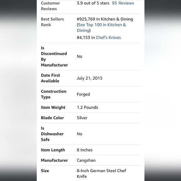 ❤️BUY 2 GET 1 FREE Cangshan X Series 59137 German Steel Forged Chef's Knife, 8" - Picture 15 of 16